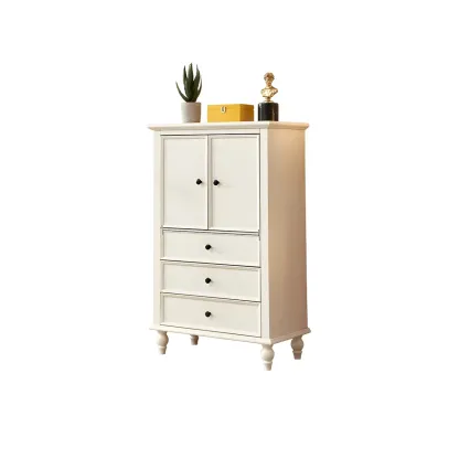 Glam White Wooden Dresser with Shelves for Bedroom Image - 2