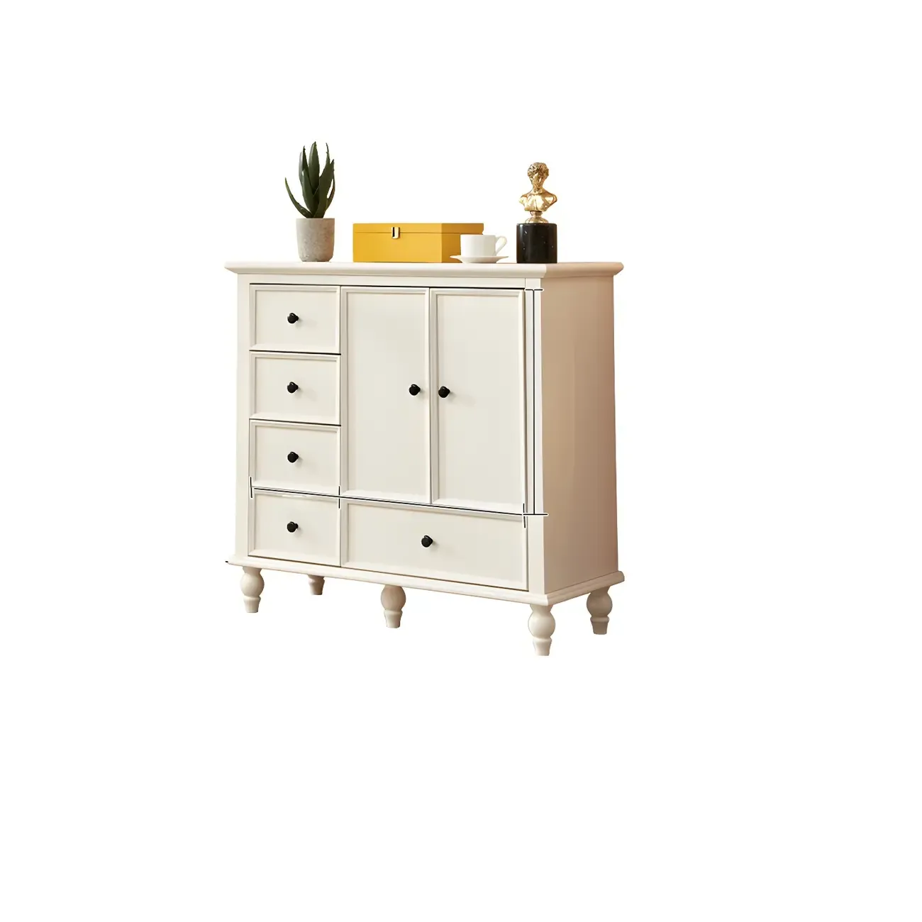 Glam White Wooden Dresser with Shelves for Bedroom Image - 3