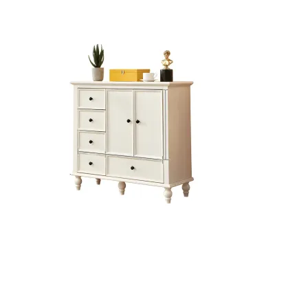 Glam White Wooden Dresser with Shelves for Bedroom Image - 3