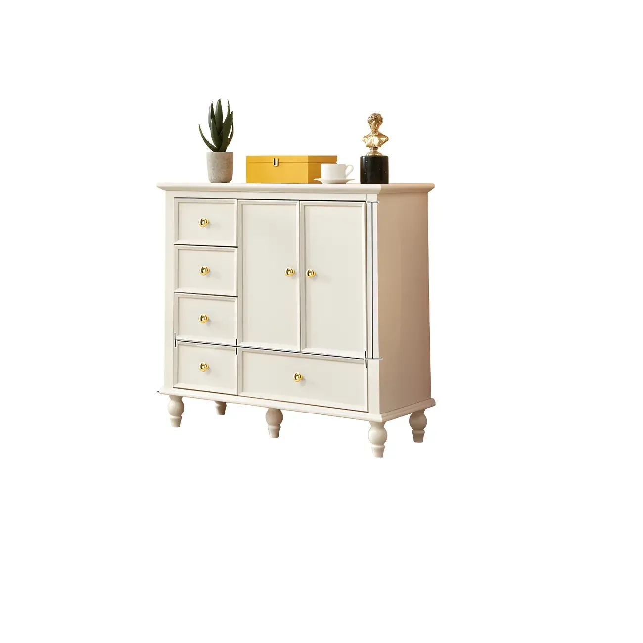 Glam White Wooden Dresser with Shelves for Bedroom Image - 7