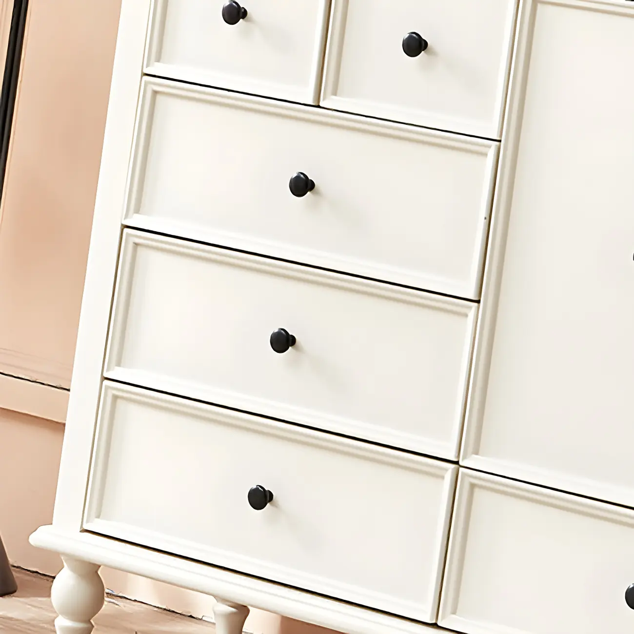 Glam White Wooden Dresser with Shelves for Bedroom Image - 8 | homeyfad