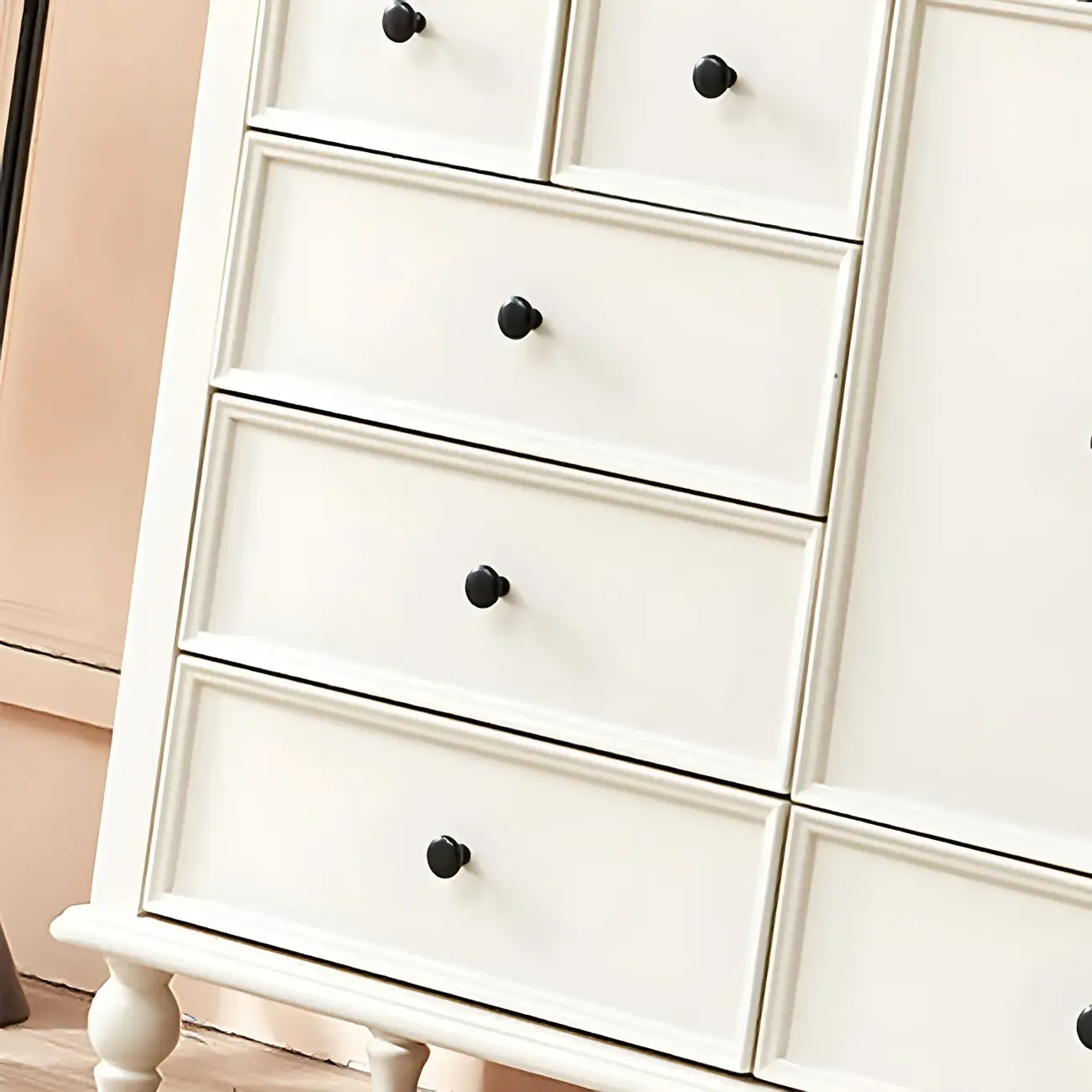 Glam White Wooden Dresser with Shelves for Bedroom Image - 8