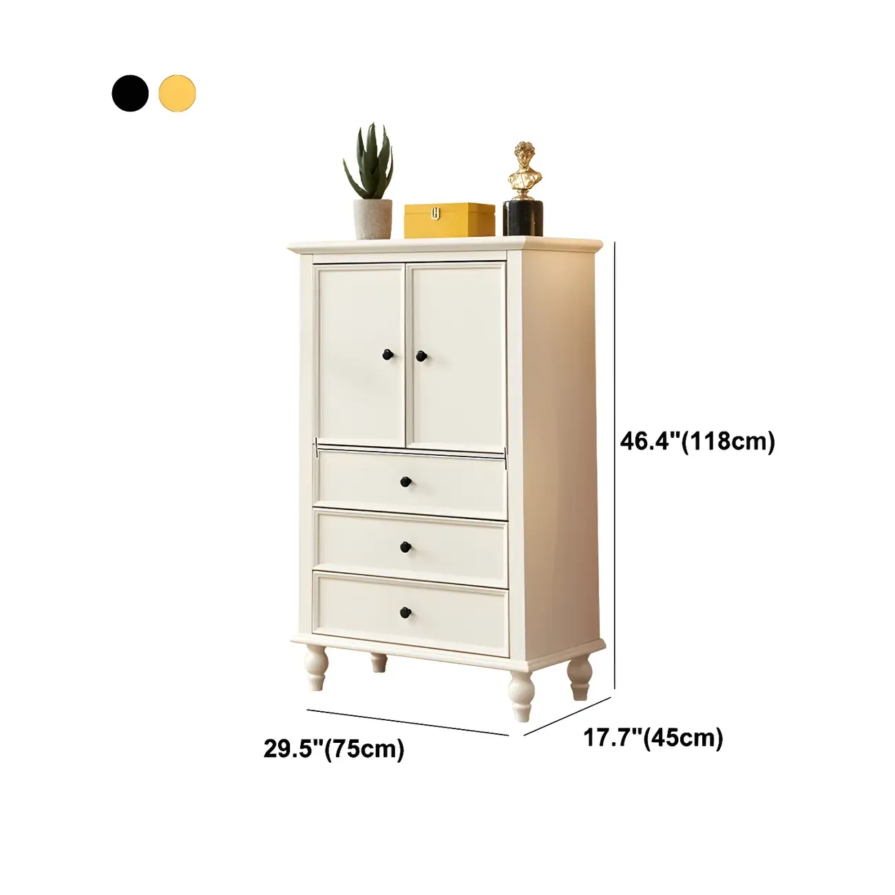 Glam White Wooden Dresser with Shelves for Bedroom #size