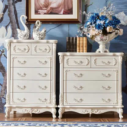 Traditional Glam 5-drawer White Wood Chest for Bedroom Image - 1
