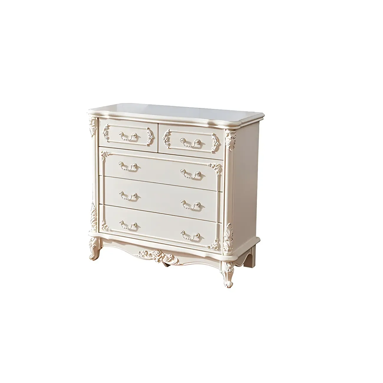 Traditional Glam 5-drawer White Wood Chest for Bedroom Image - 4