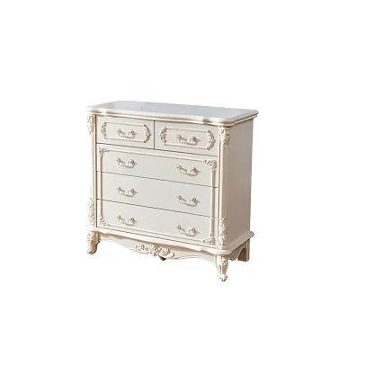 Traditional Glam 5-drawer White Wood Chest for Bedroom Image - 4