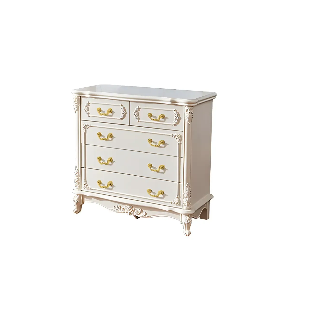 Traditional Glam 5-drawer White Wood Chest for Bedroom Image - 6