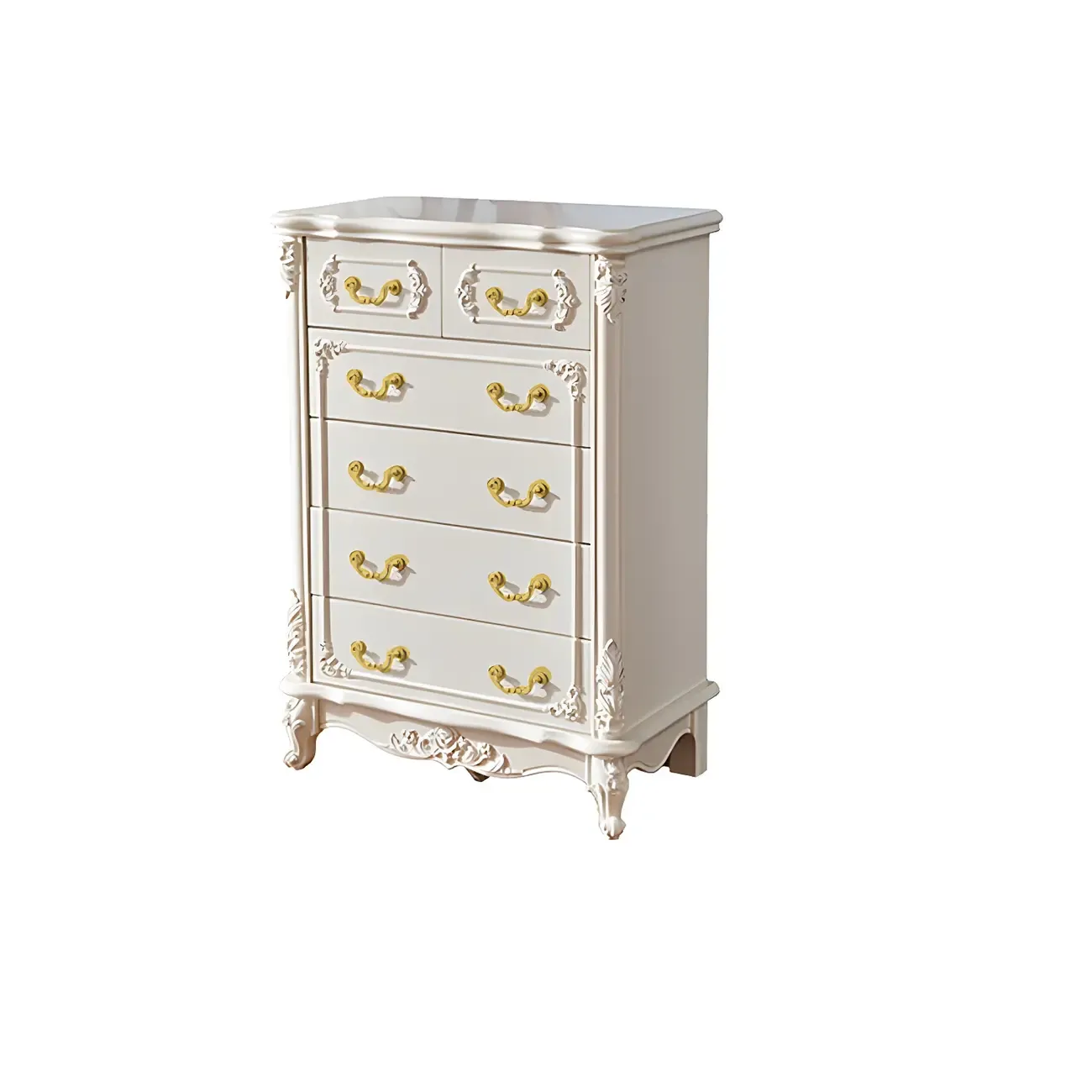 Traditional Glam 5-drawer White Wood Chest for Bedroom Image - 7