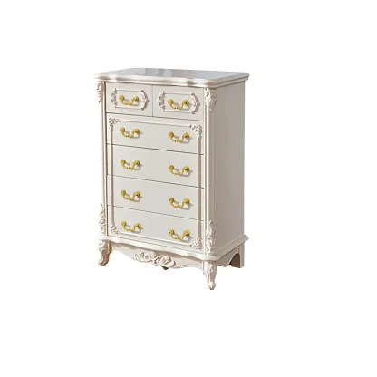 Traditional Glam 5-drawer White Wood Chest for Bedroom Image - 7