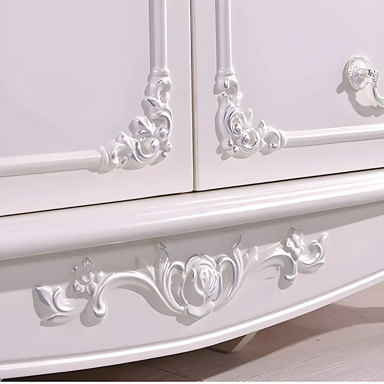 Traditional Glam 5-drawer White Wood Chest for Bedroom Image - 8