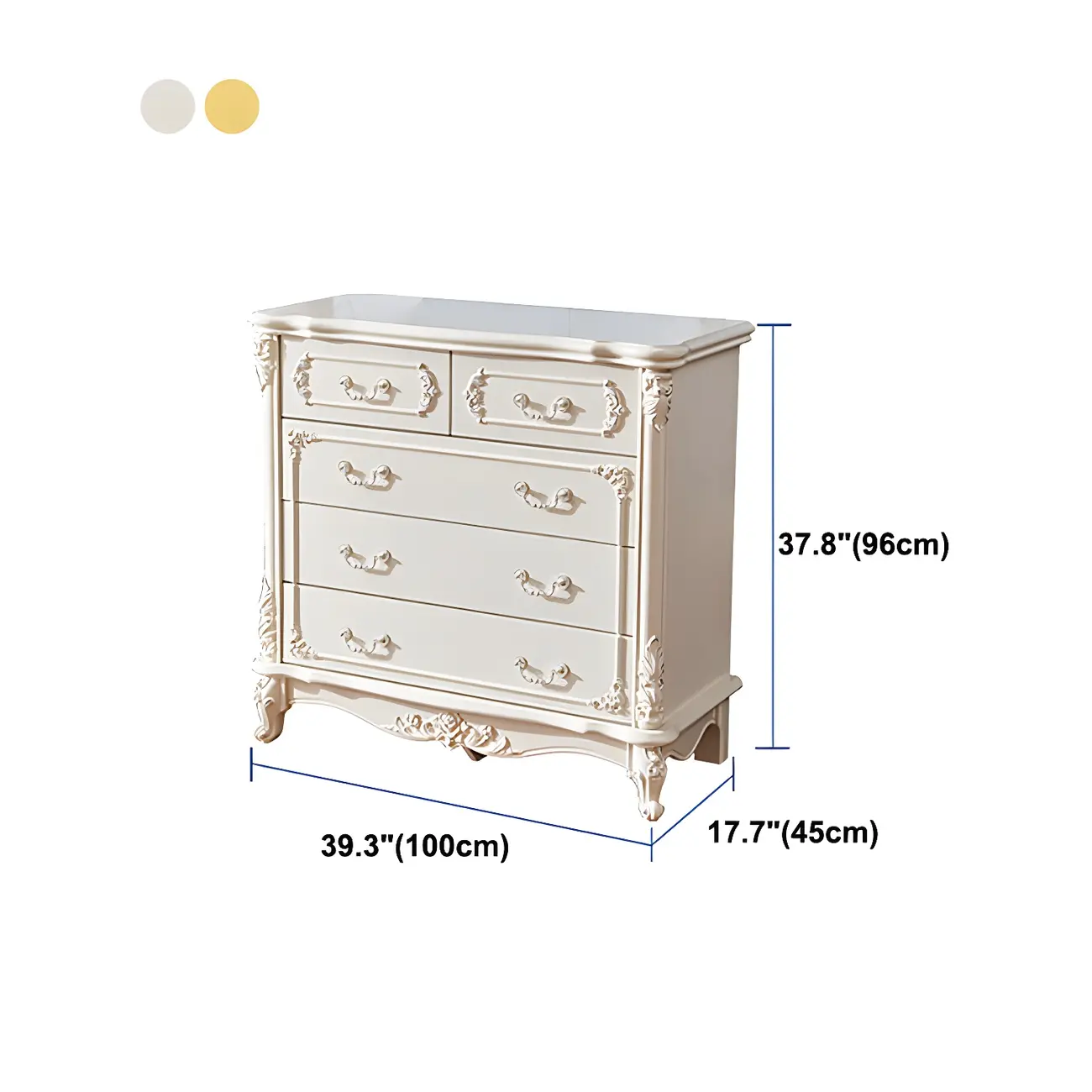 Traditional Glam 5-drawer White Wood Chest for Bedroom #size | homeyfad