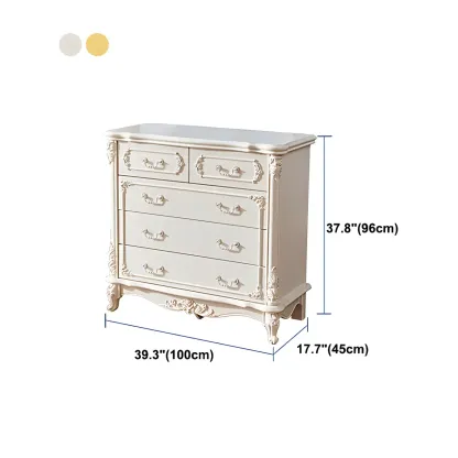 Traditional Glam 5-drawer White Wood Chest for Bedroom #size