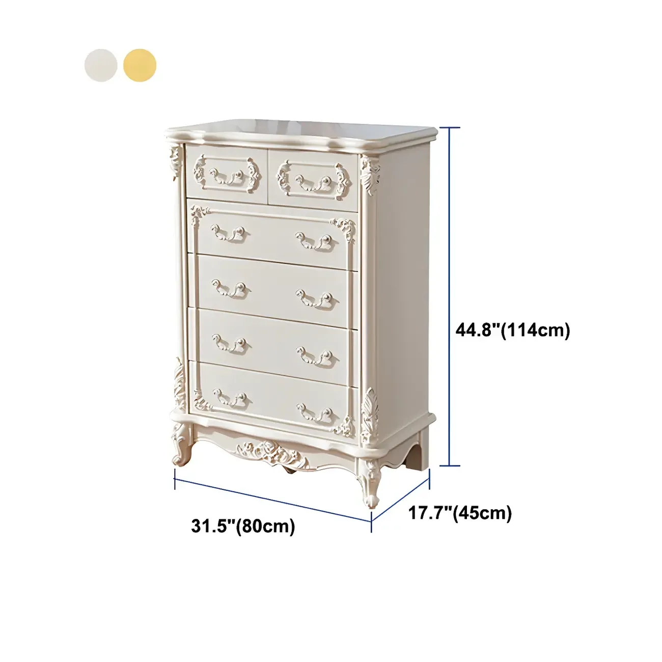 Traditional Glam 5-drawer White Wood Chest for Bedroom Image - 13