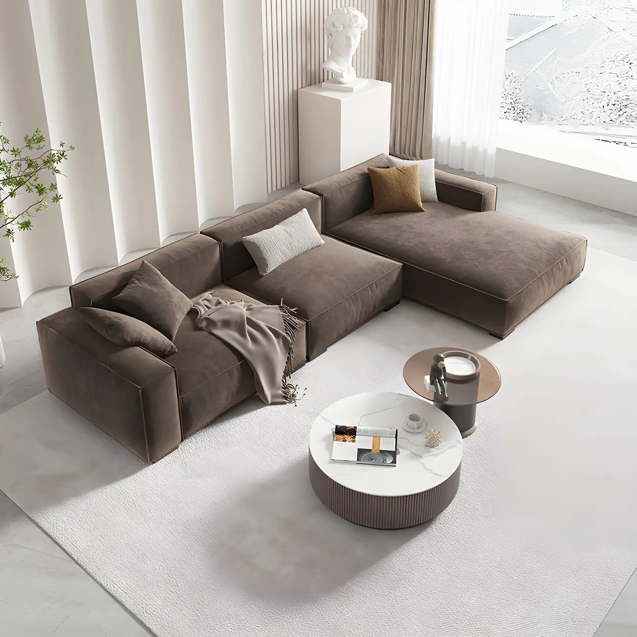 Scandinavian Brown Modular Sectional Sofa for Apartment  Image - 1 | homeyfad
