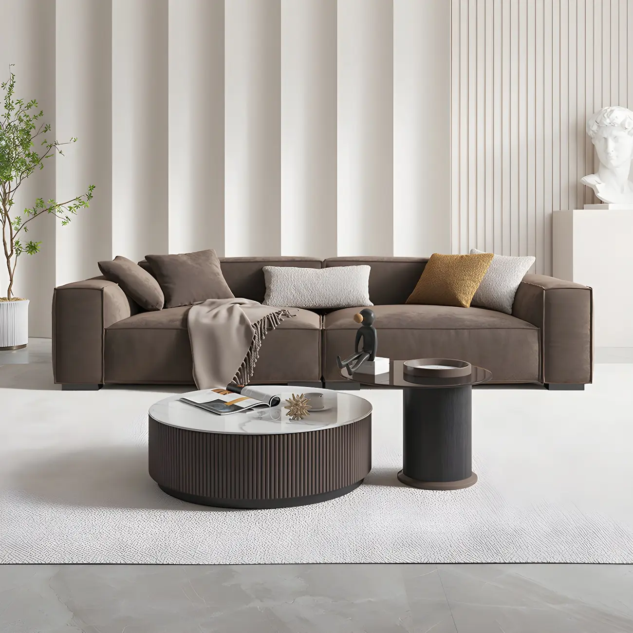 Scandinavian Brown Modular Sectional Sofa for Apartment  Image - 3 | homeyfad