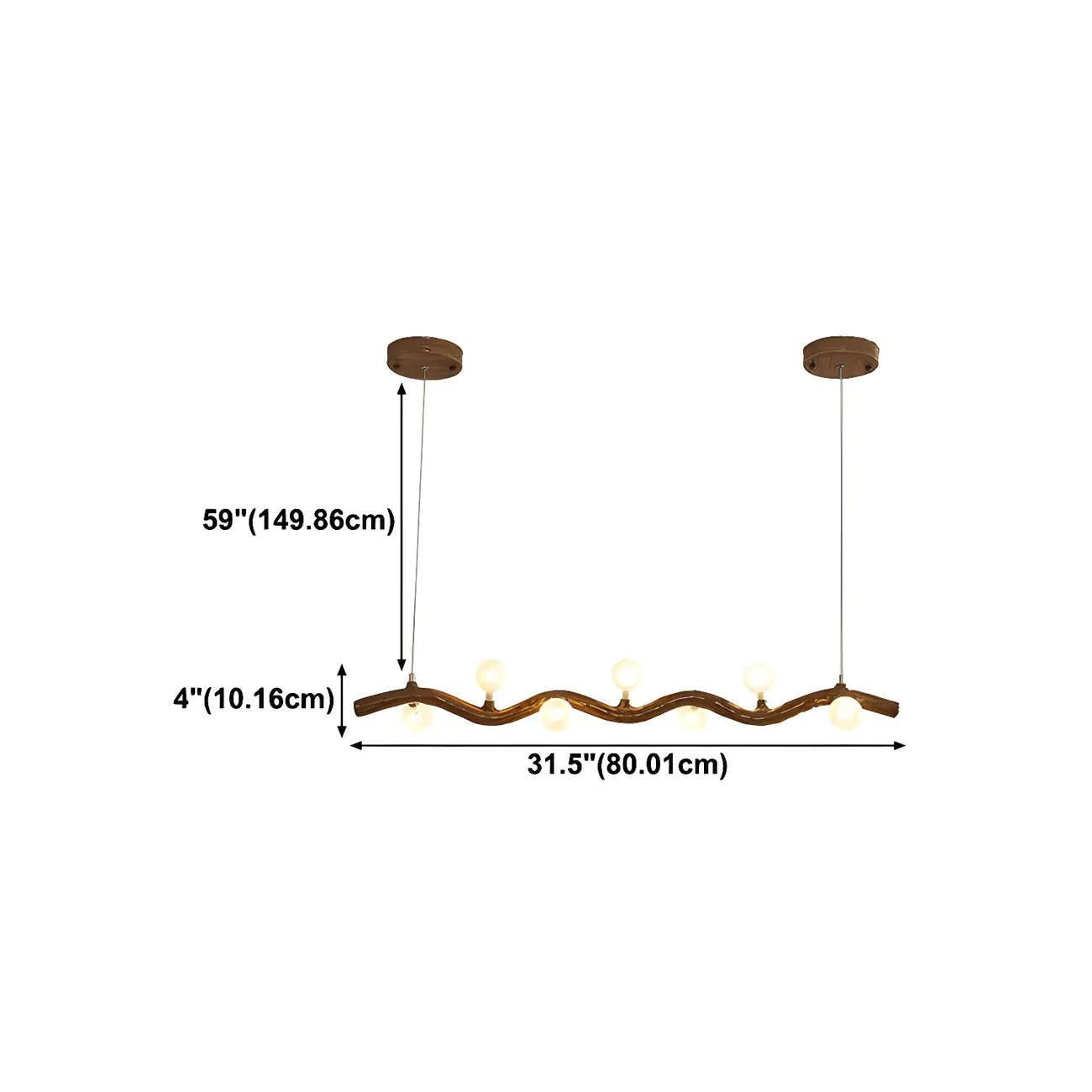Modern Brown Glass Linear Island Pendant Light #size