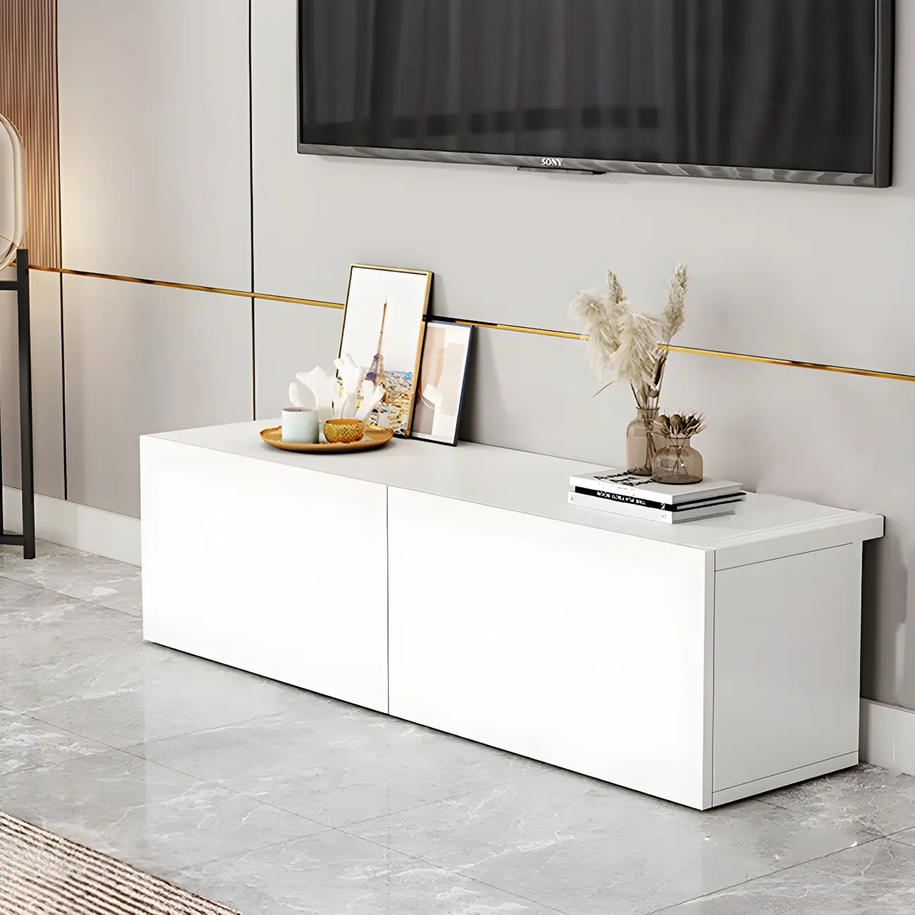 63" White Modern Wood Cabinet TV Stand Image - 2 | homeyfad