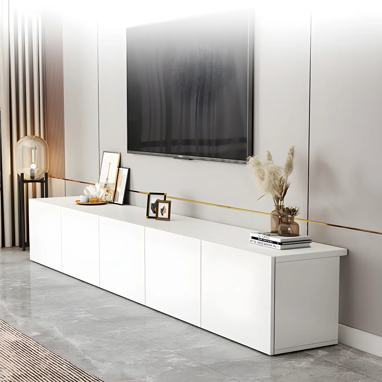 63" White Modern Wood Cabinet TV Stand Image - 4 | homeyfad