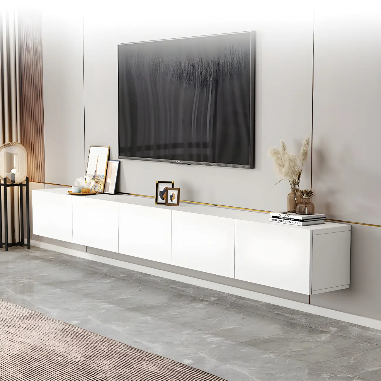 63" White Modern Wood Cabinet TV Stand Image - 6 | homeyfad