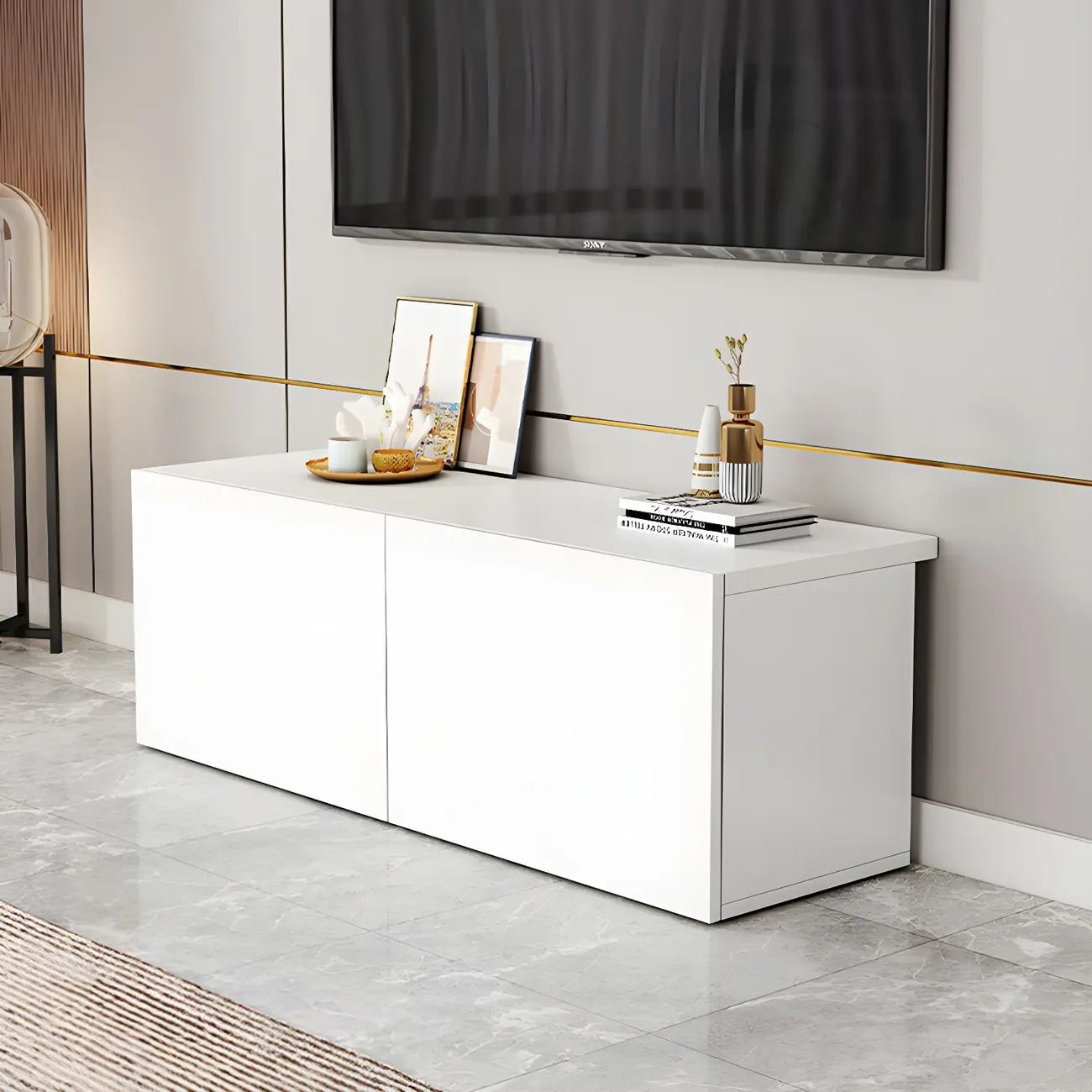 63" White Modern Wood Cabinet TV Stand Image - 7 | homeyfad