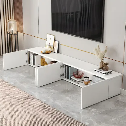 63" White Modern Wood Cabinet TV Stand Image - 8