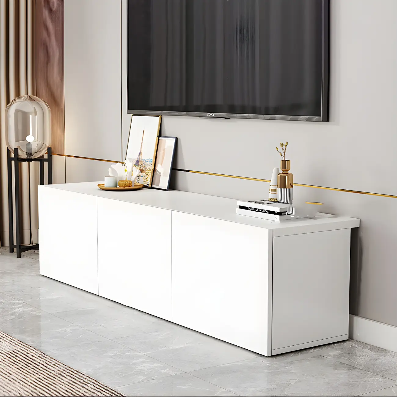 63" White Modern Wood Cabinet TV Stand Image - 9 | homeyfad