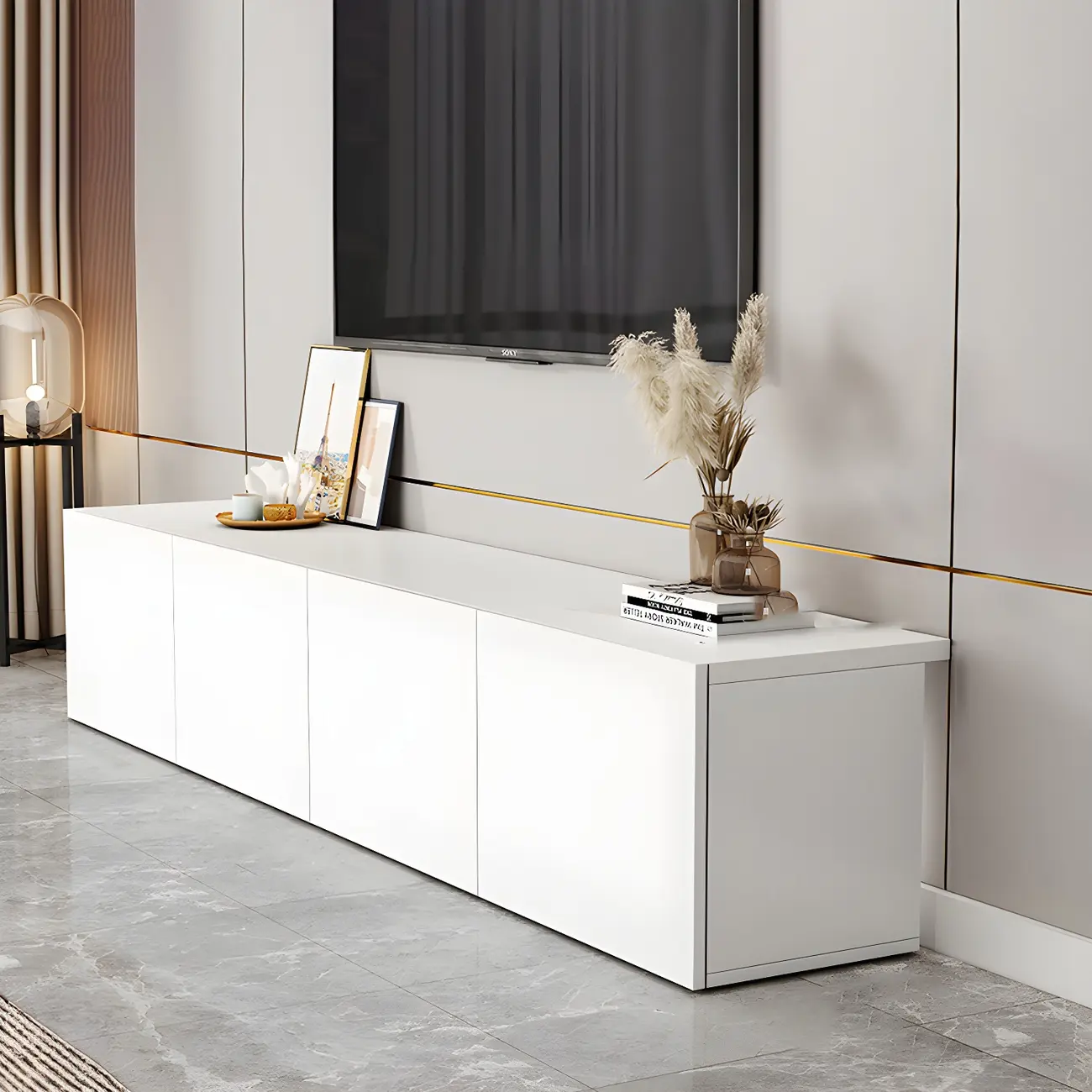 63" White Modern Wood Cabinet TV Stand Image - 11 | homeyfad