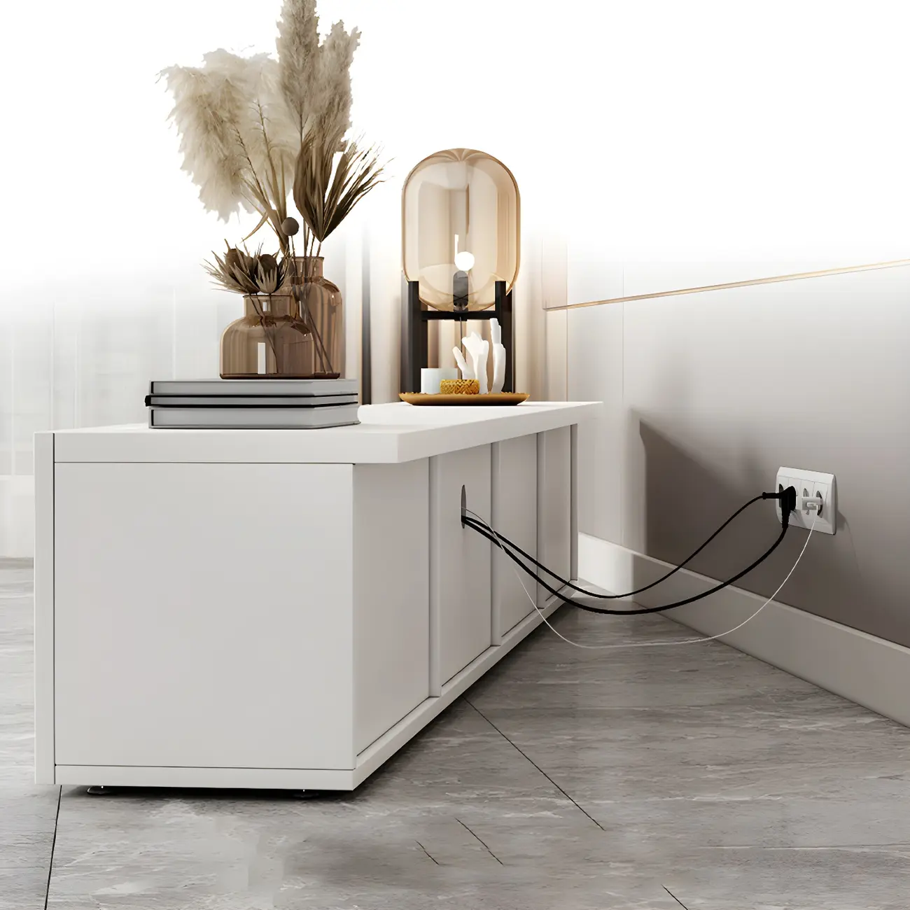 63" White Modern Wood Cabinet TV Stand Image - 13 | homeyfad