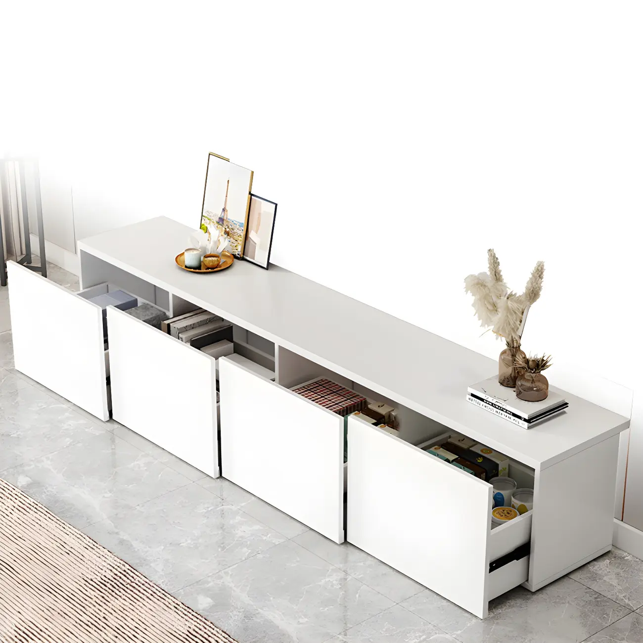 63" White Modern Wood Cabinet TV Stand Image - 14 | homeyfad