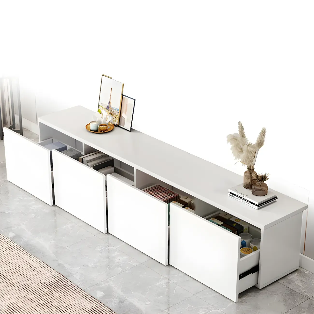 63" White Modern Wood Cabinet TV Stand Image - 14