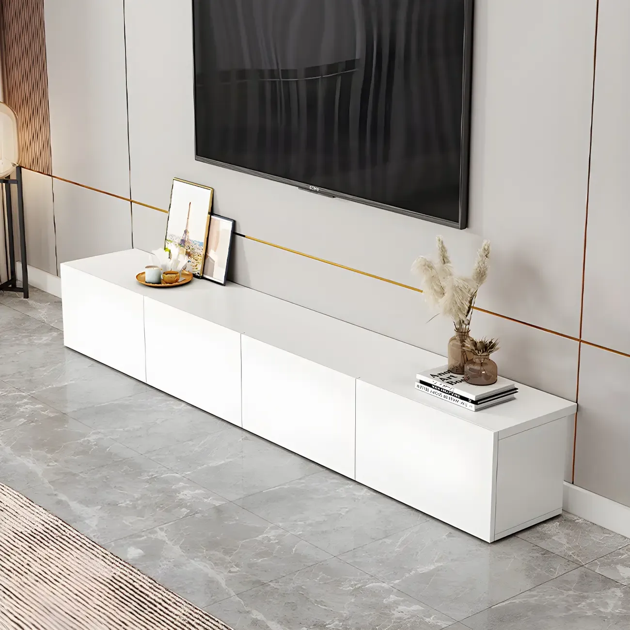 63" White Modern Wood Cabinet TV Stand Image - 15