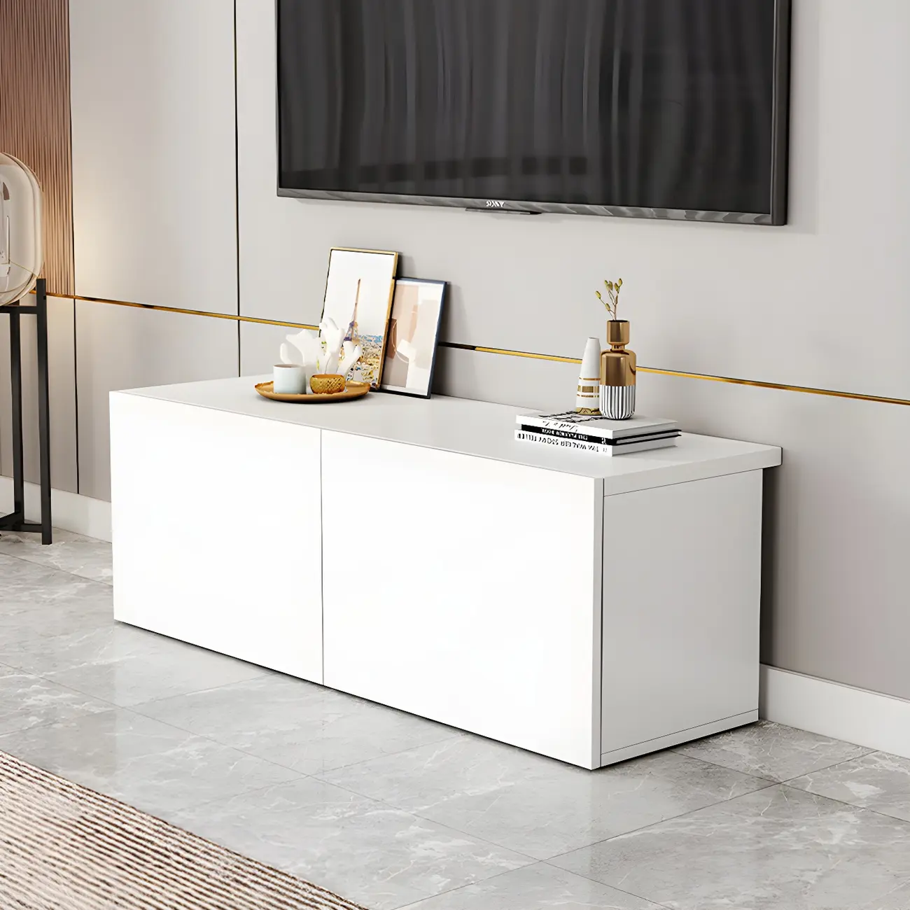 63" White Modern Wood Cabinet TV Stand Image - 16 | homeyfad