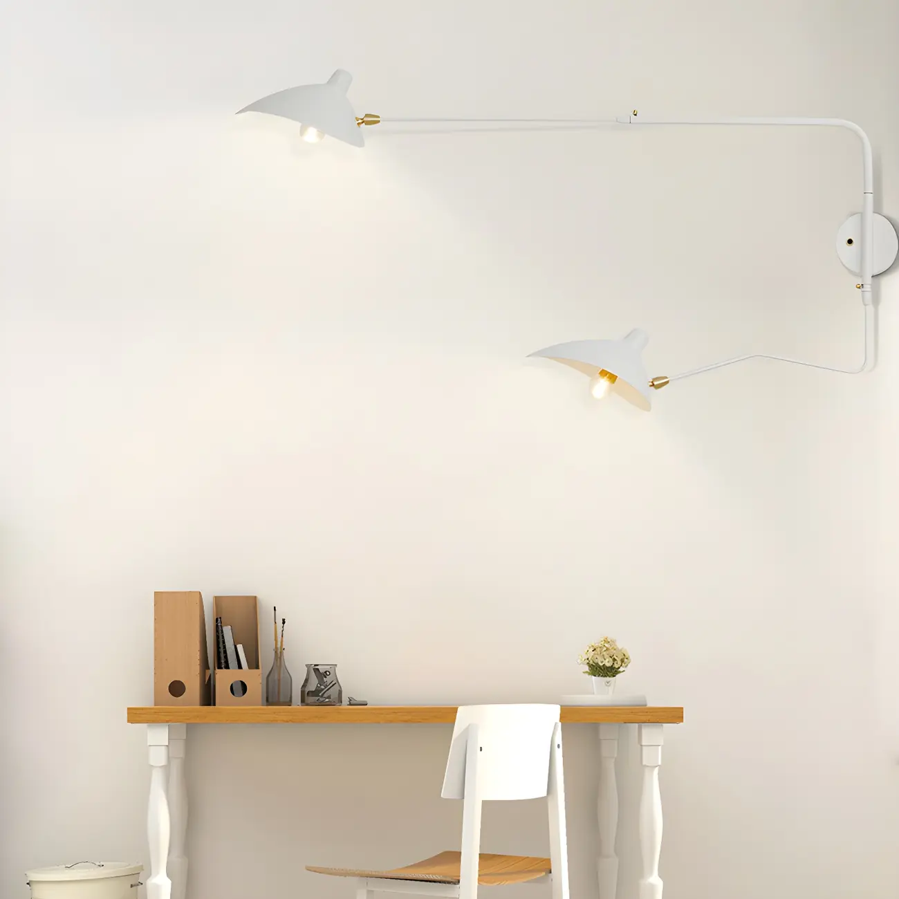 Modern 2-Light White Dual-Arm Swing Arm Wall Light Image - 3 | homeyfad