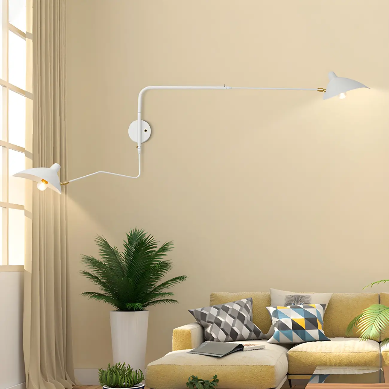 Modern 2-Light White Dual-Arm Swing Arm Wall Light Image - 1 | homeyfad