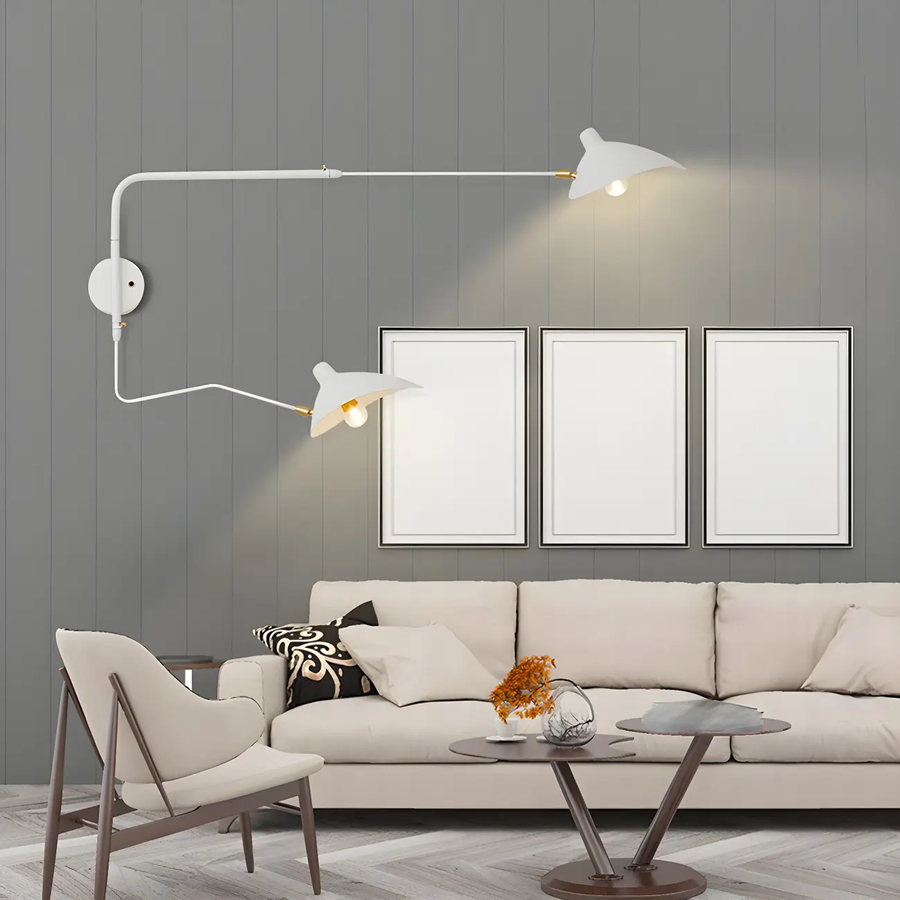 Modern 2-Light White Dual-Arm Swing Arm Wall Light Image - 2 | homeyfad