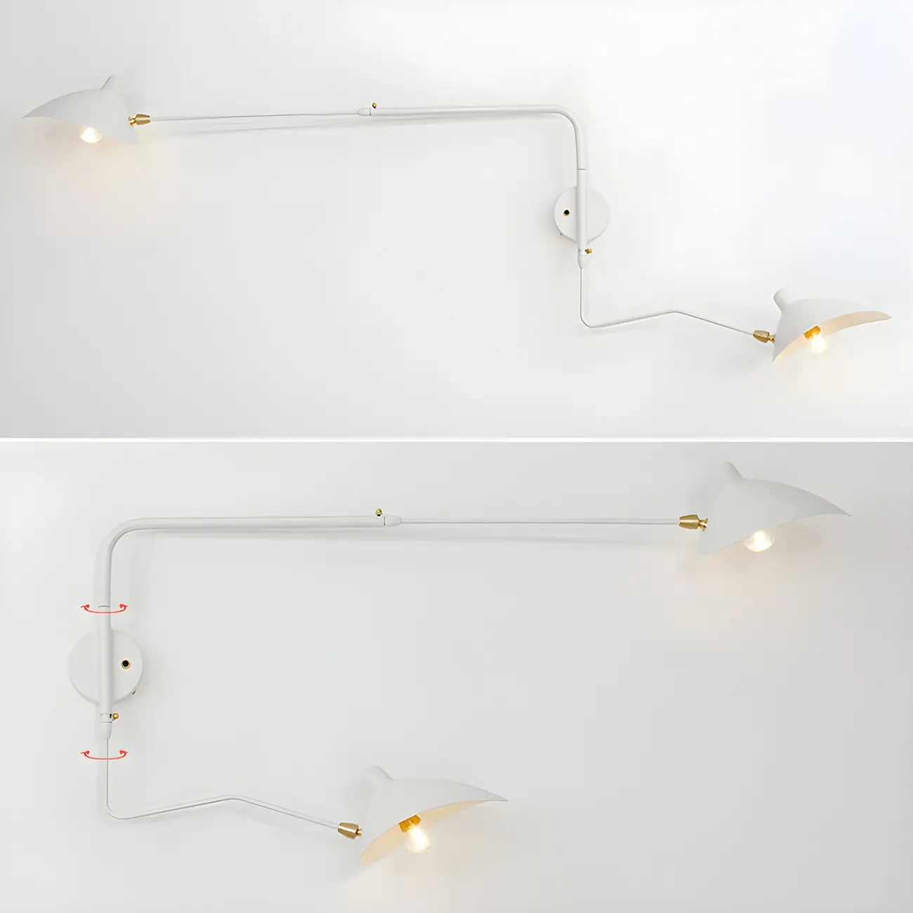 Modern 2-Light White Dual-Arm Swing Arm Wall Light Image - 12 | homeyfad