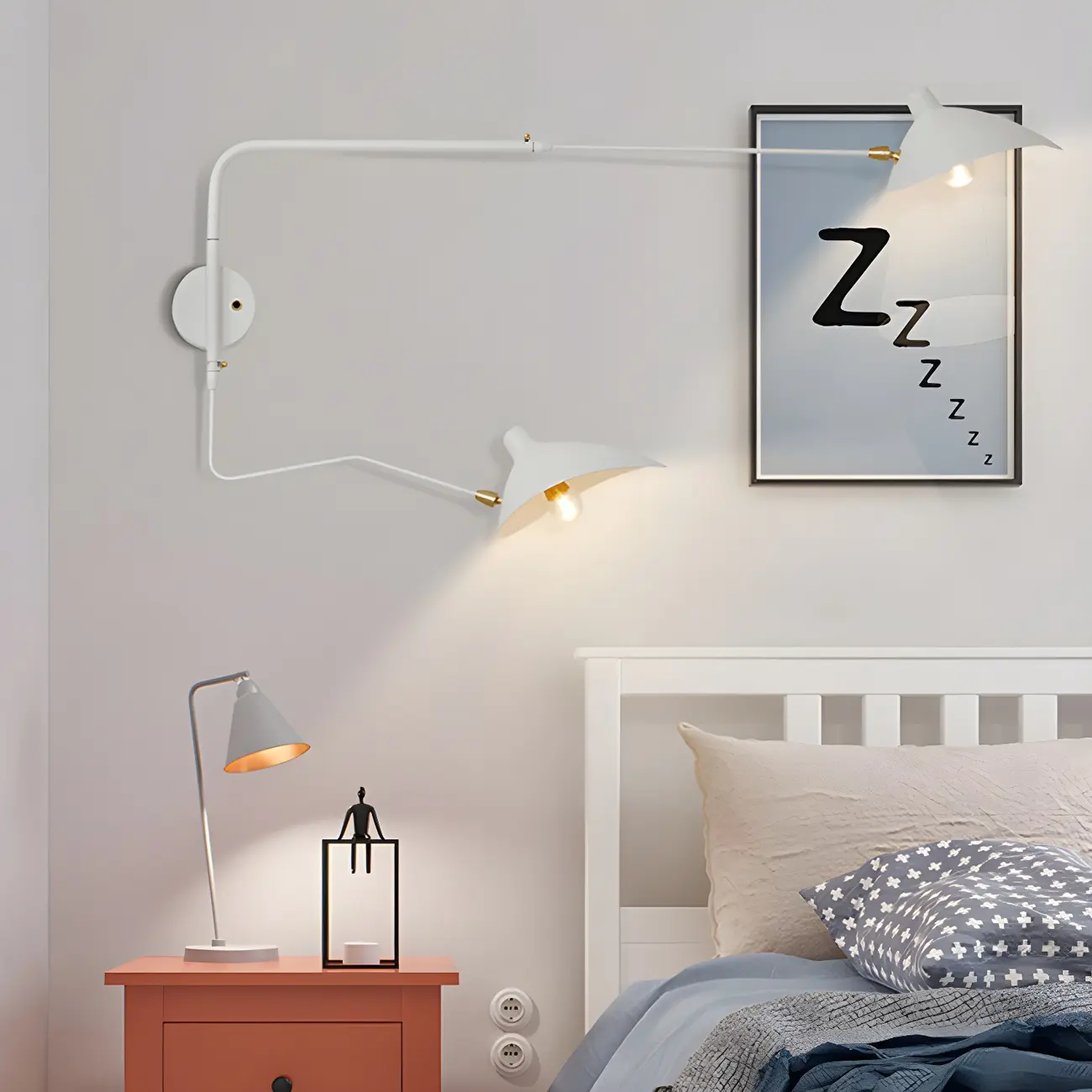 Modern 2-Light White Dual-Arm Swing Arm Wall Light Image - 16 | homeyfad