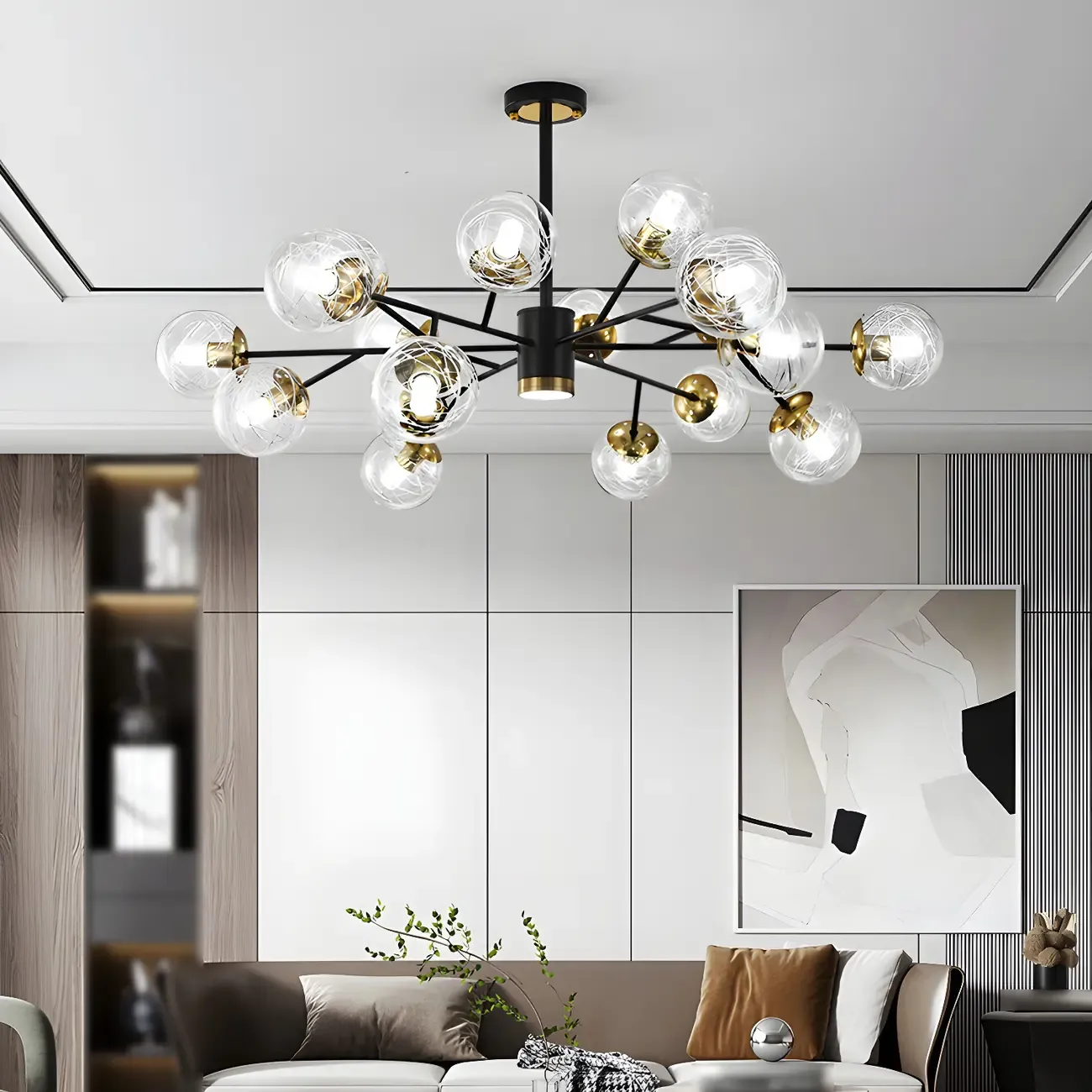 Mid-Century Modern Metal Clear Glass Sphere Sputnik Chandelier Image - 2