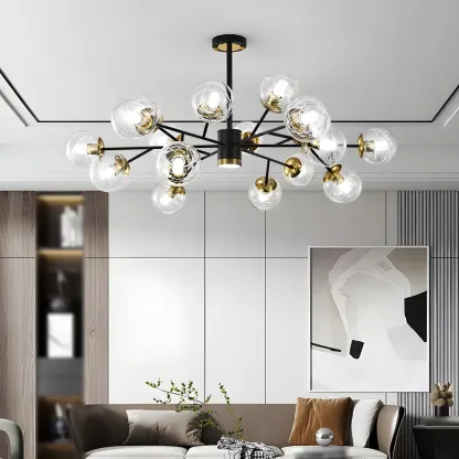 Mid-Century Modern Metal Clear Glass Sphere Sputnik Chandelier Image - 2