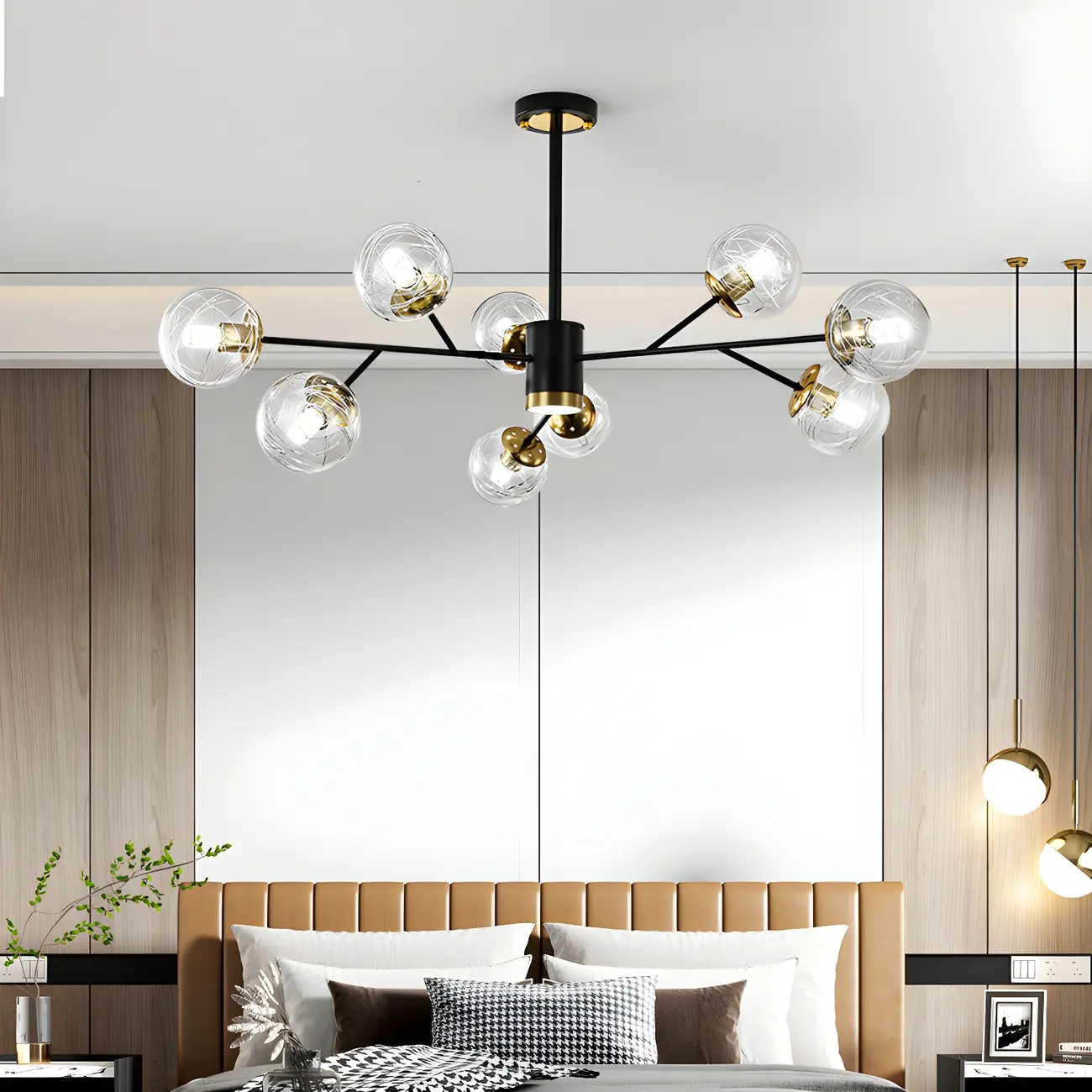 Mid-Century Modern Metal Clear Glass Sphere Sputnik Chandelier Image - 4 | homeyfad