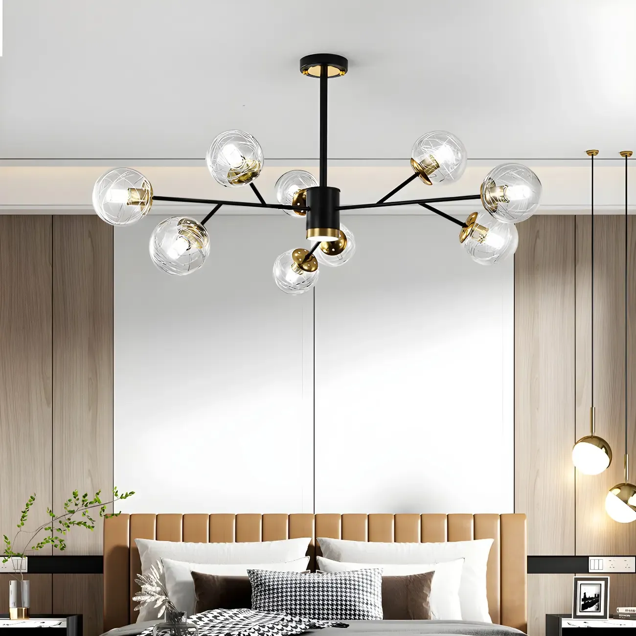 Mid-Century Modern Metal Clear Glass Sphere Sputnik Chandelier Image - 4