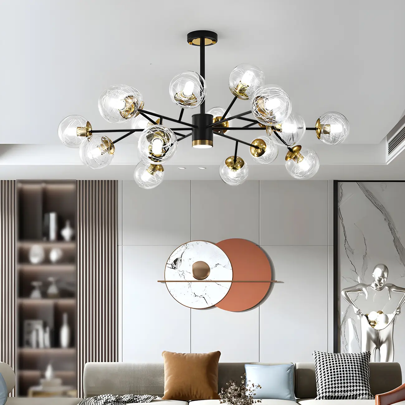 Mid-Century Modern Metal Clear Glass Sphere Sputnik Chandelier Image - 6 | homeyfad