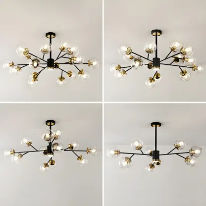 Mid-Century Modern Metal Clear Glass Sphere Sputnik Chandelier Image - 12