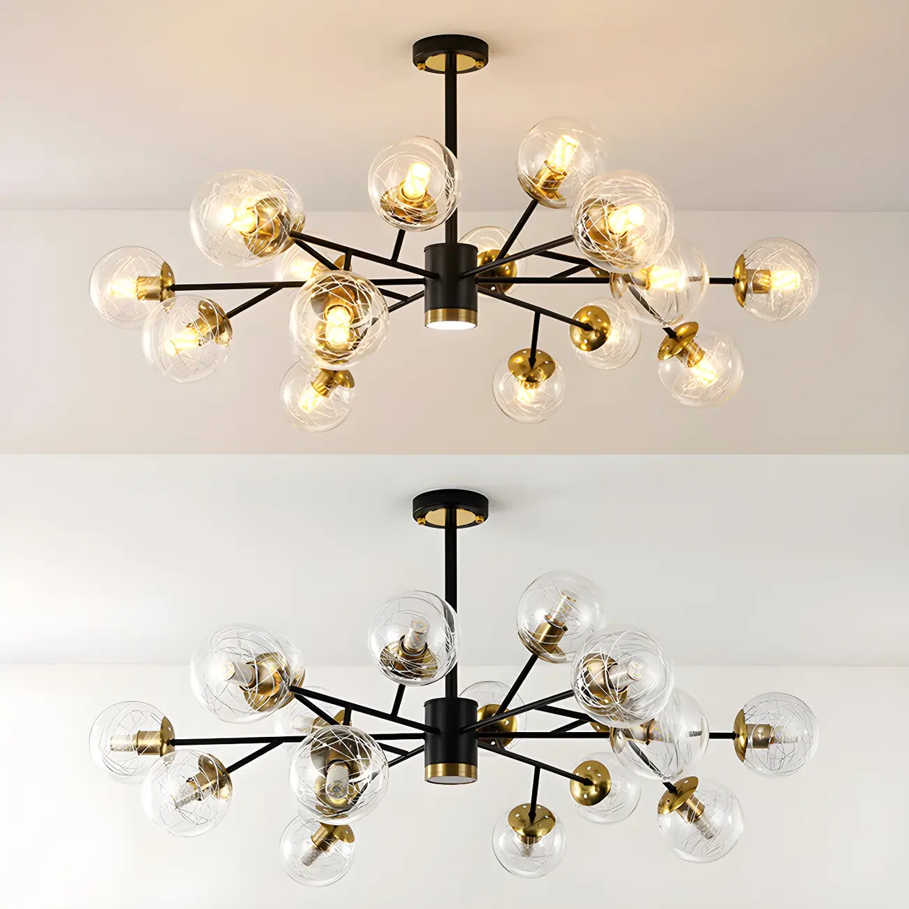 Mid-Century Modern Metal Clear Glass Sphere Sputnik Chandelier Image - 13 | homeyfad