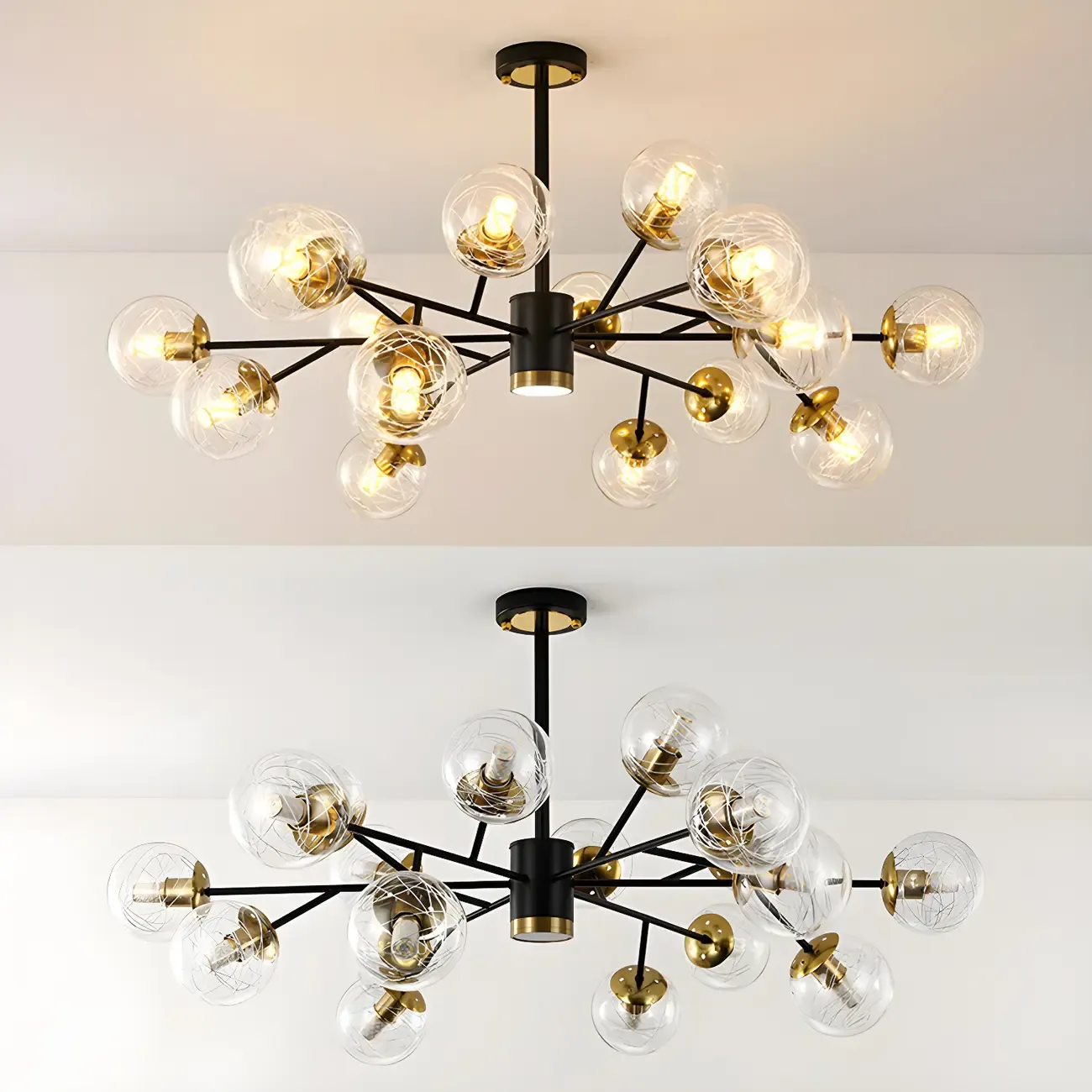 Mid-Century Modern Metal Clear Glass Sphere Sputnik Chandelier Image - 13