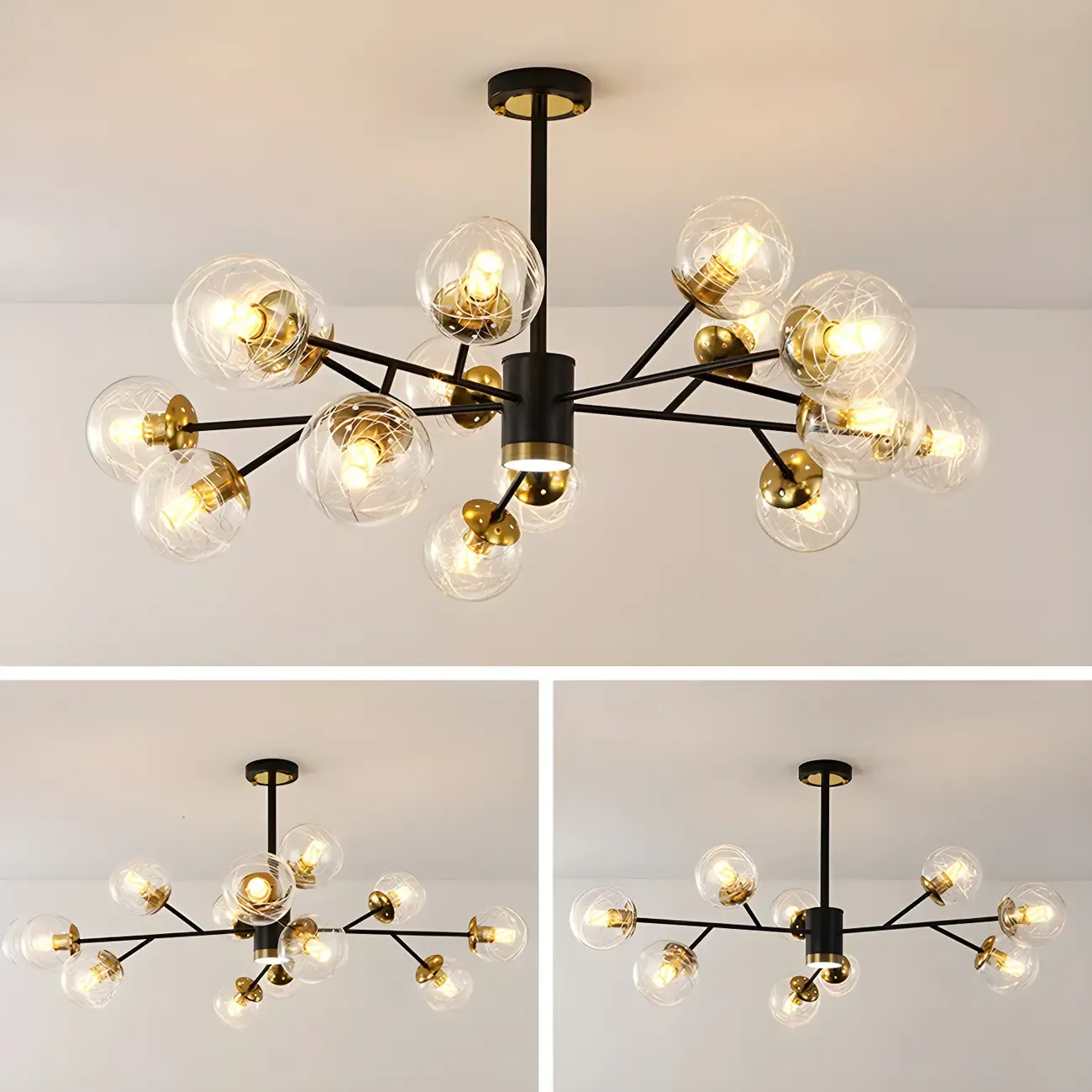 Mid-Century Modern Metal Clear Glass Sphere Sputnik Chandelier Image - 14