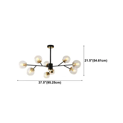 Mid-Century Modern Metal Clear Glass Sphere Sputnik Chandelier #size