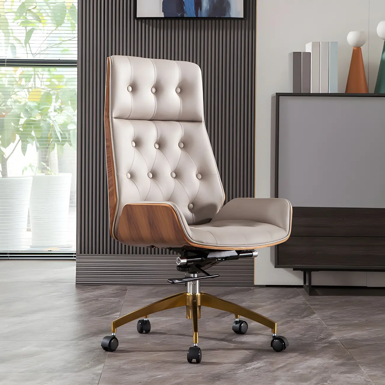 High Back Faux Leather Upholstered Swivel Office Chair Image - 1 | homeyfad