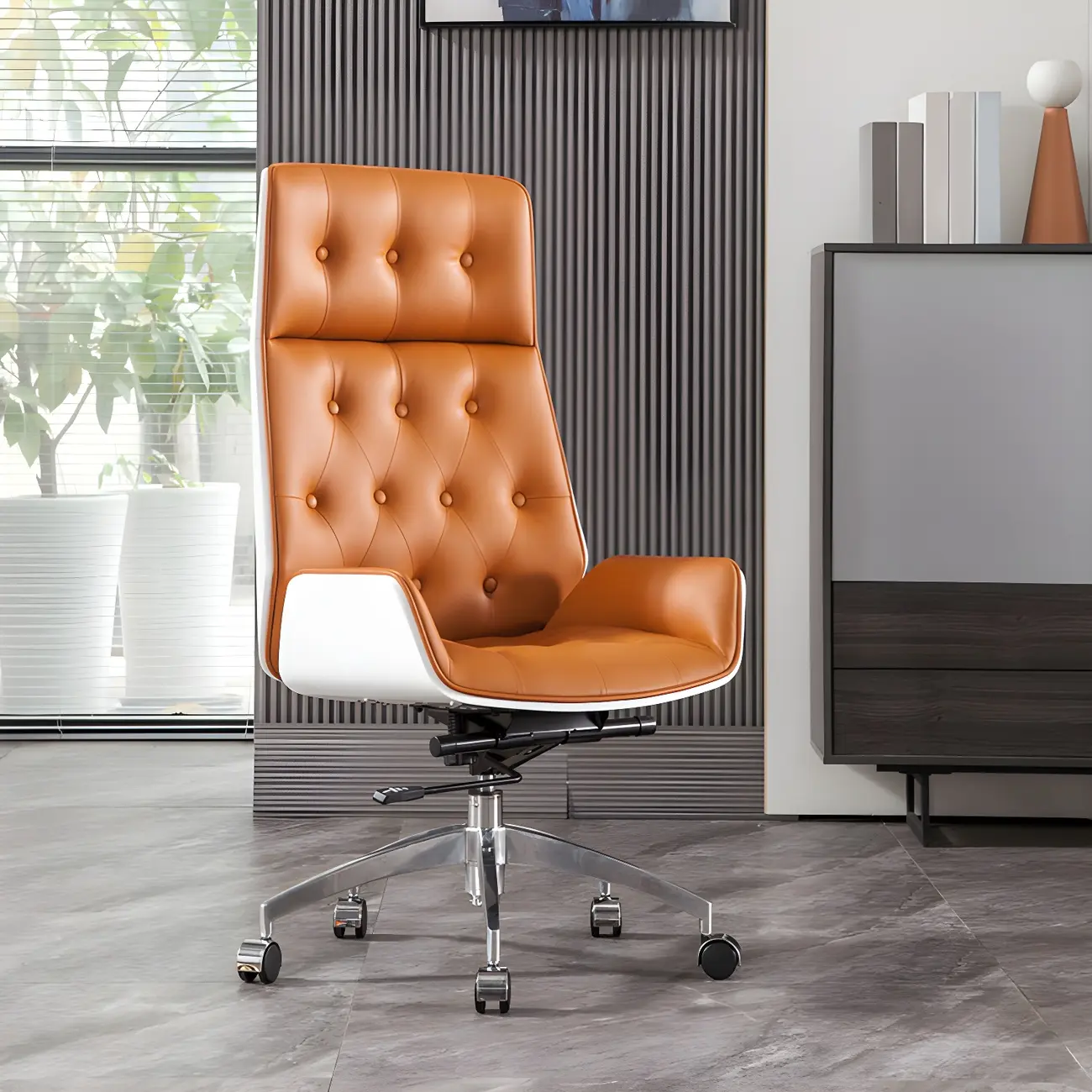 High Back Faux Leather Upholstered Swivel Office Chair Image - 3 | homeyfad