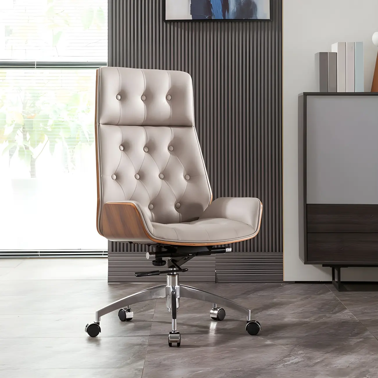 High Back Faux Leather Upholstered Swivel Office Chair Image - 5 | homeyfad